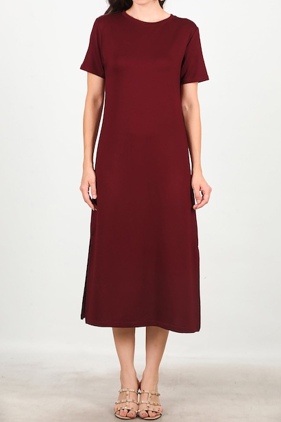 Kadın Bisiklet Yaka Yırtmaçlı Elbise  Bordo 6