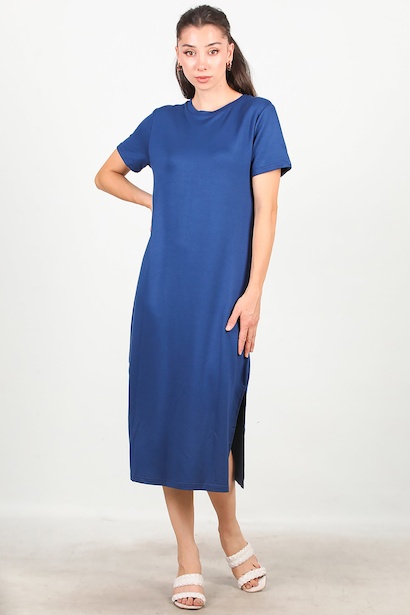 Kadın Bisiklet Yaka Yırtmaçlı Elbise 