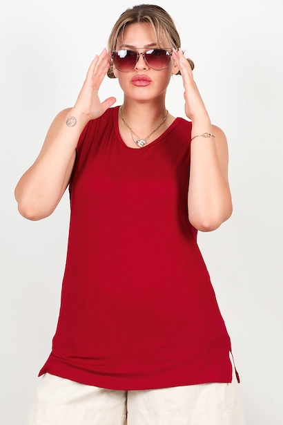 Büyük Beden Kalın Askılı Yırtmaçlı Bluz 