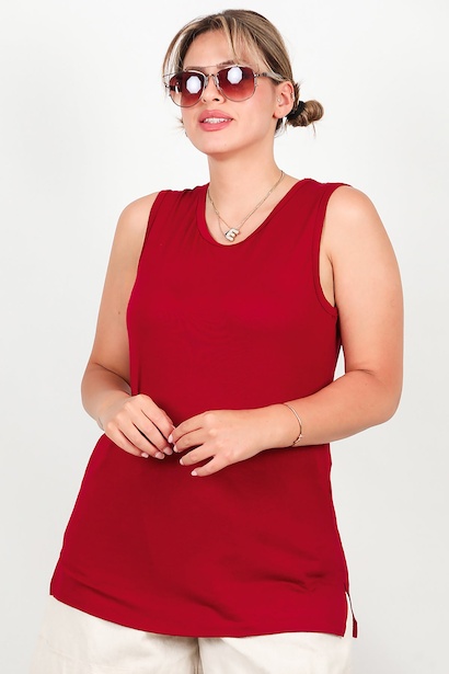 Büyük Beden Kalın Askılı Yırtmaçlı Bluz  Bordo 6