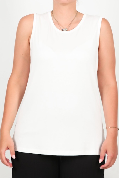 Büyük Beden Kalın Askılı Yırtmaçlı Bluz  Ekru 6