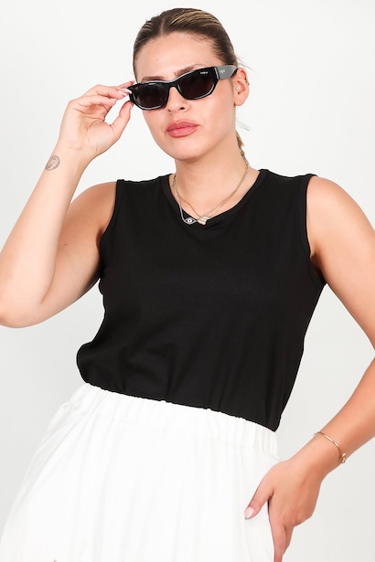 Büyük Beden Kalın Askılı Yırtmaçlı Bluz 