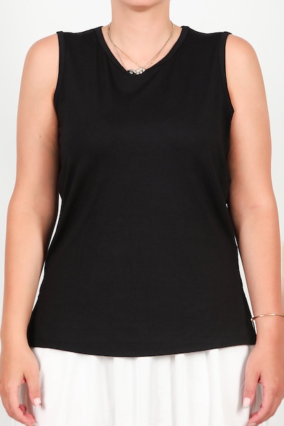 Büyük Beden Kalın Askılı Yırtmaçlı Bluz  Siyah 6