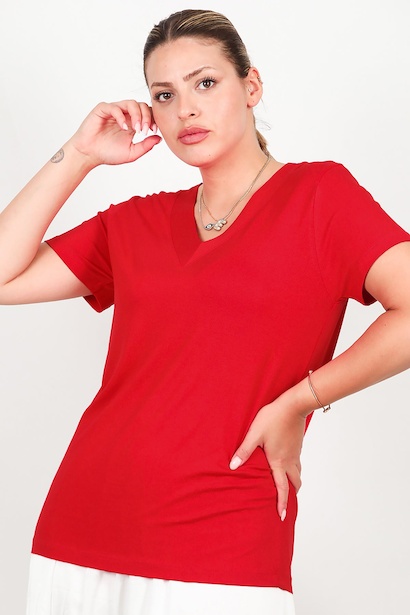 Büyük Beden Kalın V Yaka Bluz 