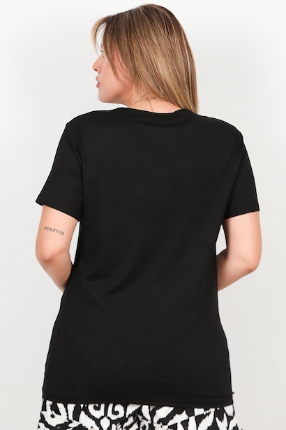 Büyük Beden Kalın V Yaka Bluz  Siyah 6