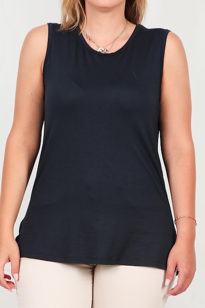 Büyük Beden Kalın Askılı Yırtmaçlı Bluz  Lacivert 6