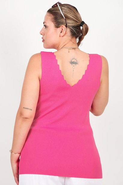 Büyük Beden Merdiven Yaka Bluz  Pembe 6