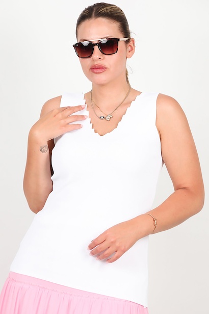 Büyük Beden Merdiven Yaka Bluz 