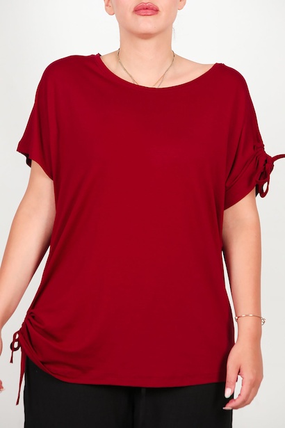 Büyük Beden Omuz Ve Yanı Büzgülü Bluz  Bordo 6