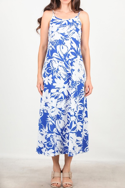 Kadın İp Askılı Desenli Uzun Elbise  Çok Renkli 6