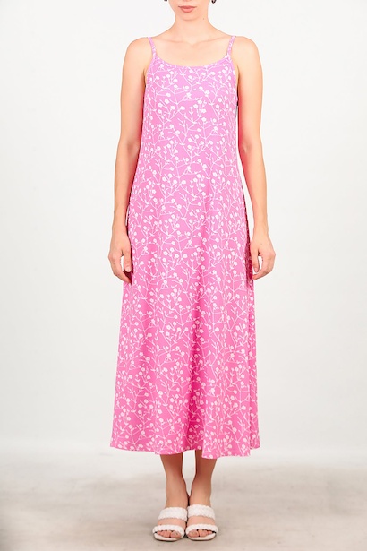 Kadın İp Askılı Desenli Uzun Elbise  Çok Renkli 6