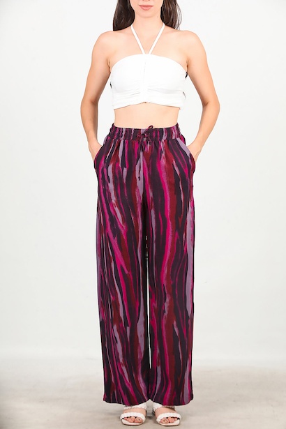 Kadın Desenli Bol Paça Pantolon  Mor 6