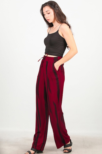 Kadın Desenli Bol Paça Pantolon 