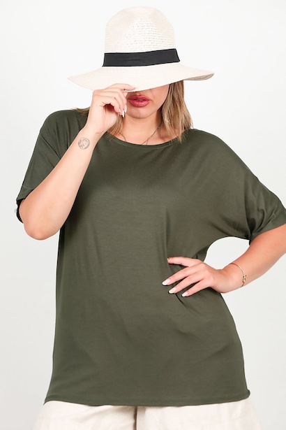 Büyük Beden Bisiklet Yaka Bluz  Haki 6