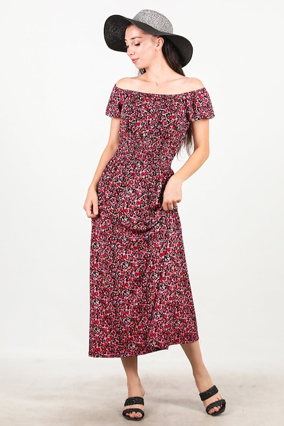 Kadın Bel Lastilki Desenli Elbise 