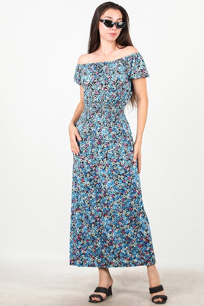 Kadın Bel Lastilki Desenli Elbise 