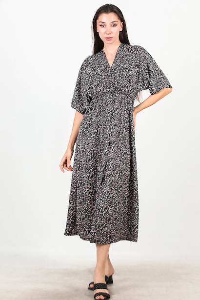 Kadın Kloveze Yaka Kısa Kol Elbise 