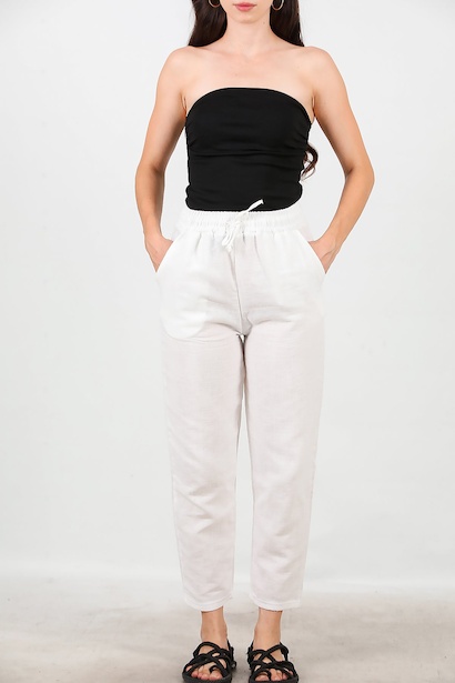 Kadın Bol Paça Pantolon  Ekru 6