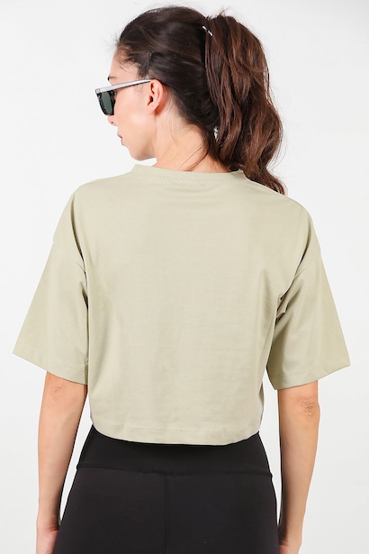 Kadın Bisiklet Yaka Kısa Tshirt  Haki 6