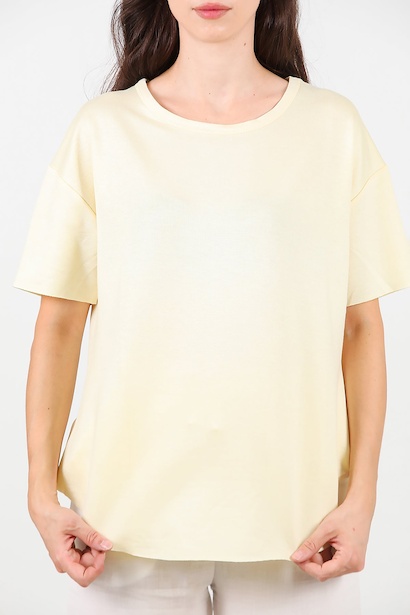 Kadın Eteği Oval Bisiklet Yaka Tshırt  Sarı 6