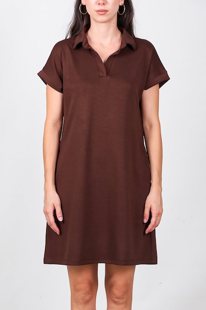 Kadın Yakalı Kısa Elbise  Kahverengi 6