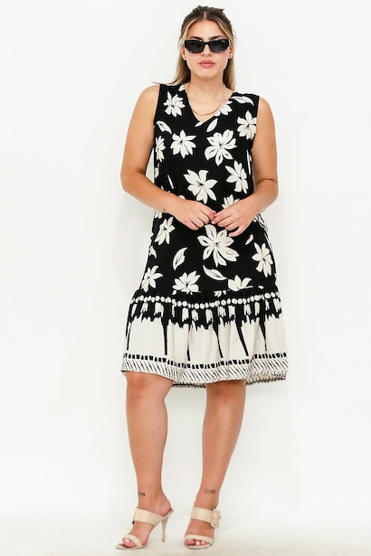 Büyük Beden Desenli Elbise  Siyah