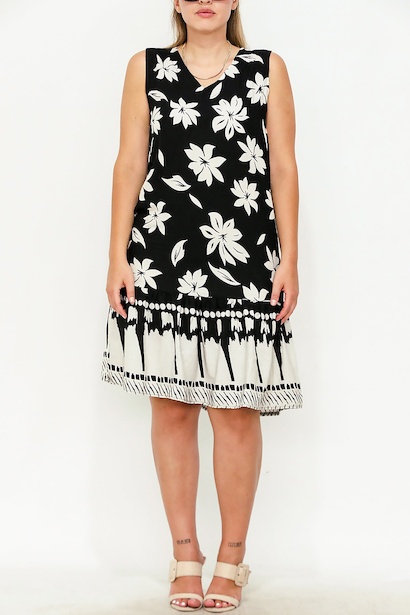 Büyük Beden Desenli Elbise  Siyah 6