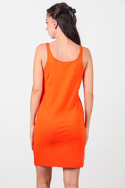 Kadın Askılı Likralı Elbise  Turuncu 6