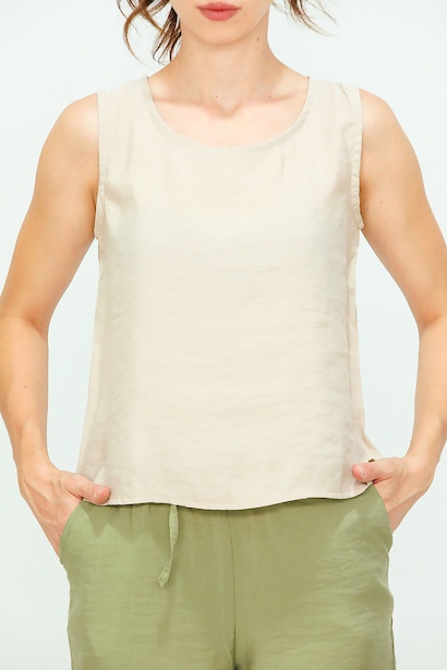 Kadın Kalın Askılı Bluz  Bej 6