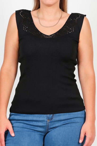 Büyük Beden Dantelli Triko Bluz  Siyah 6