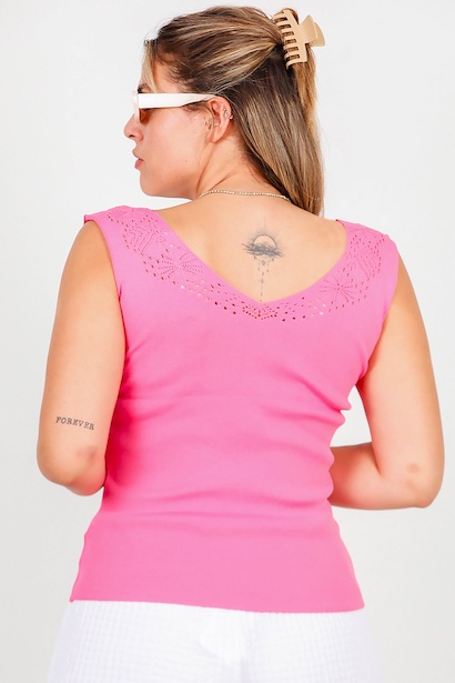 Büyük Beden Dantelli Triko Bluz  Pembe 6