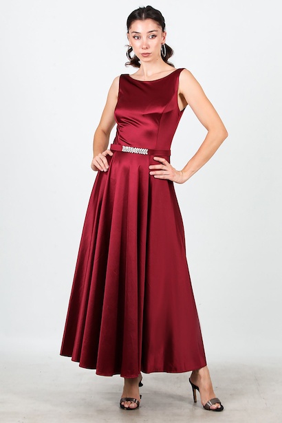 Kadın Askılı Kemerli Midi Boy Abiye 