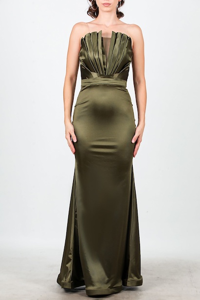 Kadın İstiridye Yaka Uzun Abiye  Haki 6