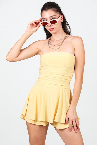 Kadın Straplez Şortlu Elbise 
