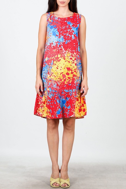 Kadın Desenli Viskon Kolsuz Elbise  Kırmızı 6