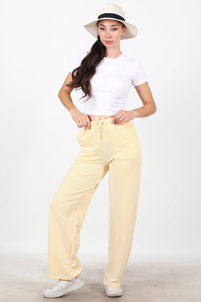 Kadın Çizgili Bol Paça Pantolon 