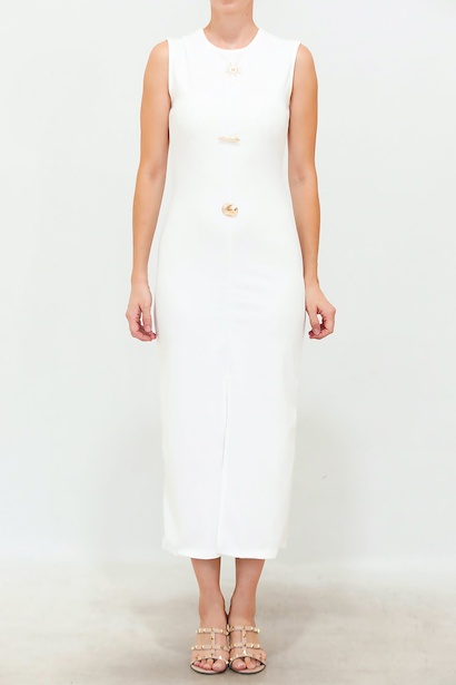 Kadın Gold Düğmeli Ottoman Elbise  Ekru 6