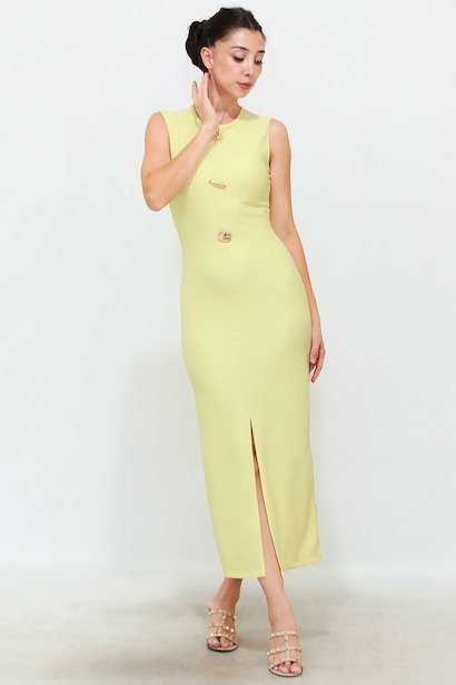 Kadın Gold Düğmeli Ottoman Elbise 