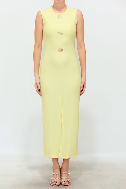 Kadın Gold Düğmeli Ottoman Elbise  Sarı 6