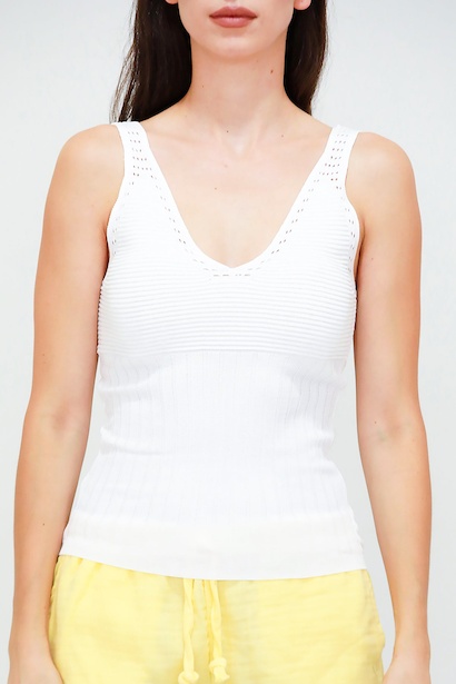 Kadın Askılı Delikli Triko Bluz Beyaz 6