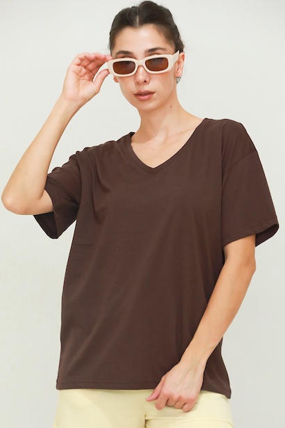 Kadın V Yaka Owersize Tshırt 