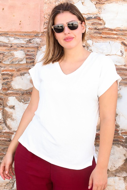 Büyük Beden V Yaka Bürümcük Bluz 