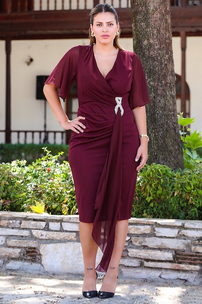 Kadın Büyük Beden Bel Aksesuar Şifon Kısa Abiye 