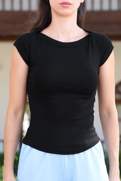 Kadın Kayık Yaka Bady Tshırt  Siyah 6