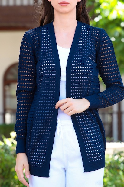 Kadın Delikli Hırka  Lacivert 6