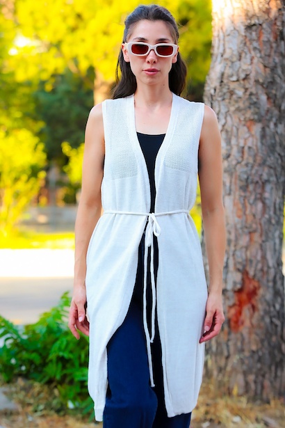 Kadın Bel Kuşaklı Uzun Yelek  Taş 6