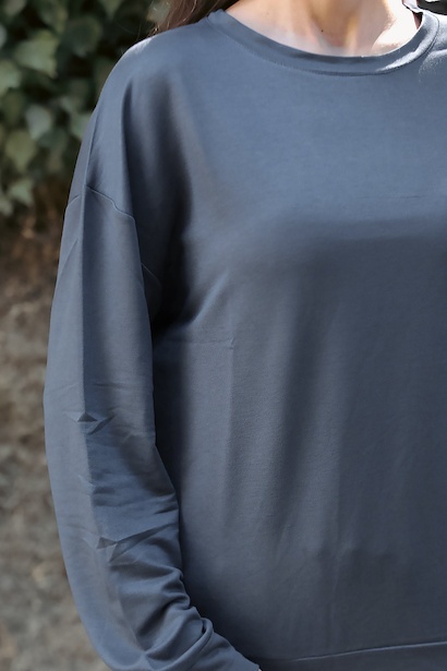 Kadın Owersize Bisiklet Yaka Sweet  Füme 9