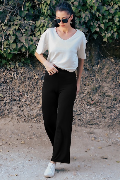 Kadın Bol Paça Fitilli Pantolon  Siyah 6