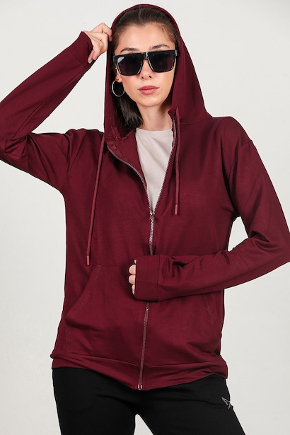 Kadın Fermuarlı Cepli Kapşonlu Ceket 