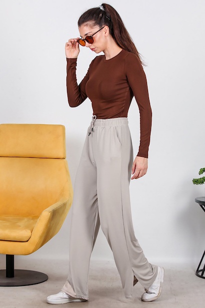 Kadın Yırtmaçlı Bol Paça Pantolon 